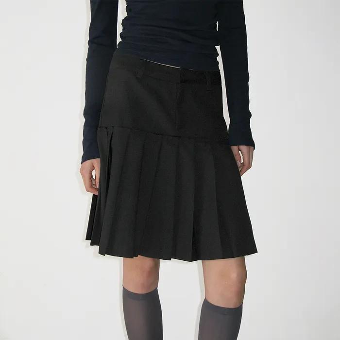 Pleats Midi Skirt, BLACK