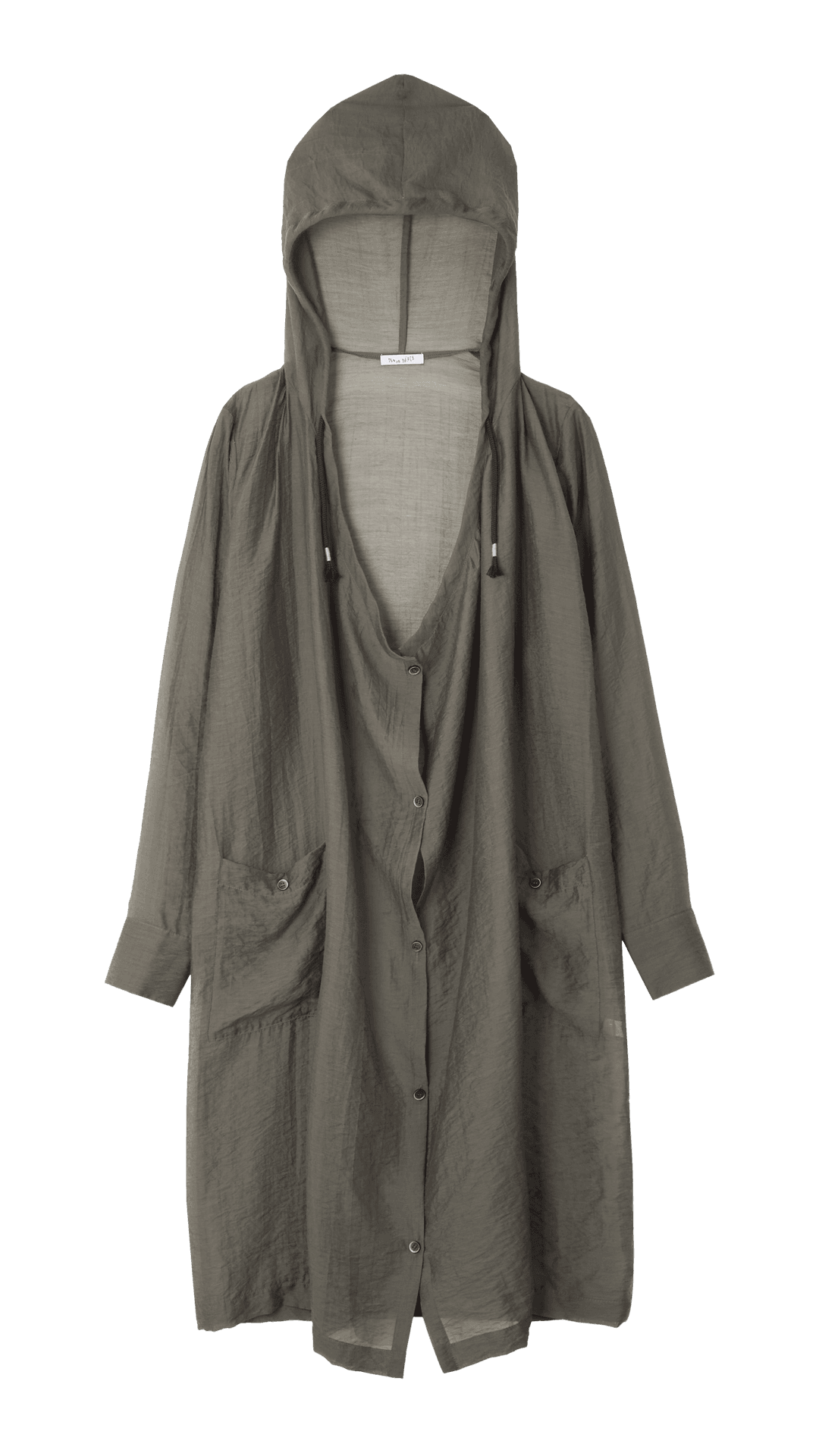 See-through hooded long cardigan_charcoal