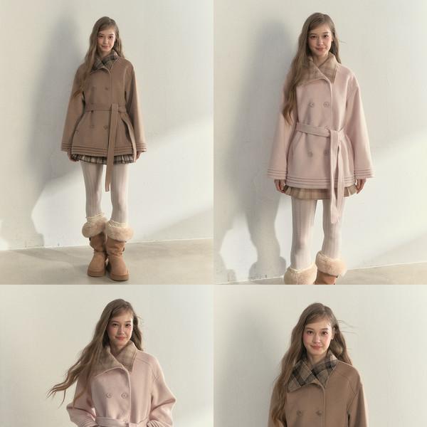 Plaid Collar Belted Wool Coat