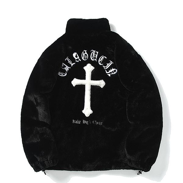 Back Gothic Lettering Cross Embroidery 2Color Fur Jacket (6110)