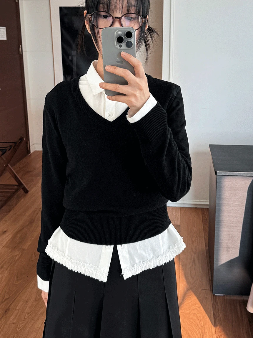 번즈 캐시미어 브이넥 크롭 니트 4color