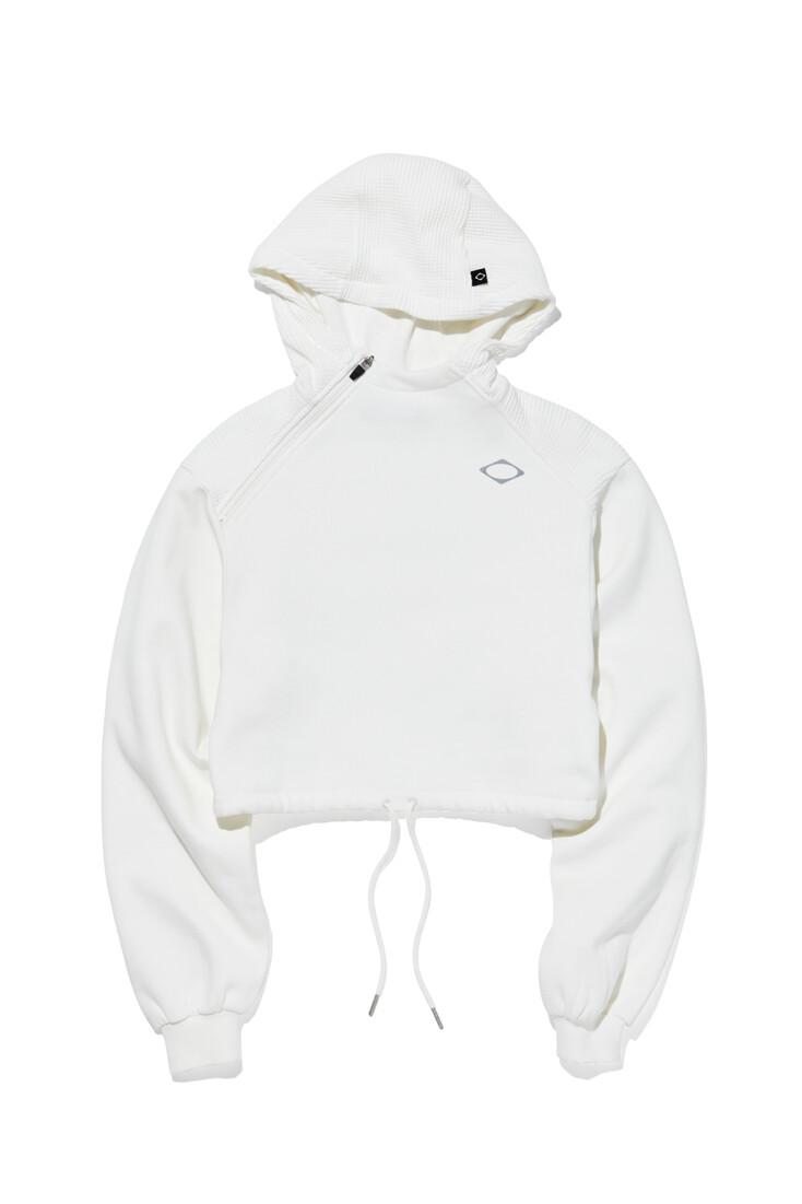 CROPPED SIDE ZIP HOODIE (WHITE)