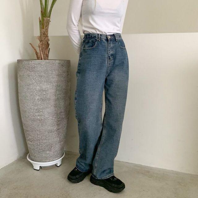 [허리밴딩/짱편!!] 헷튼 빈티지 워싱 롱~와이드 데님팬츠(1COLOR)_유이아