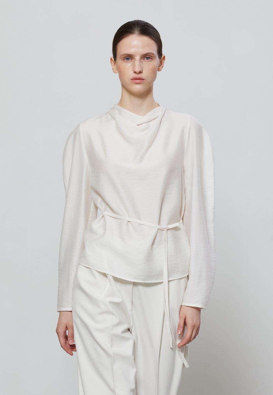 DRAPE HIGH NECK BLOUSE - IVORY