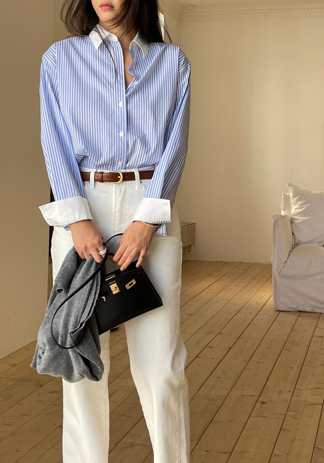 스트라이프 콤비 셔츠(2col)