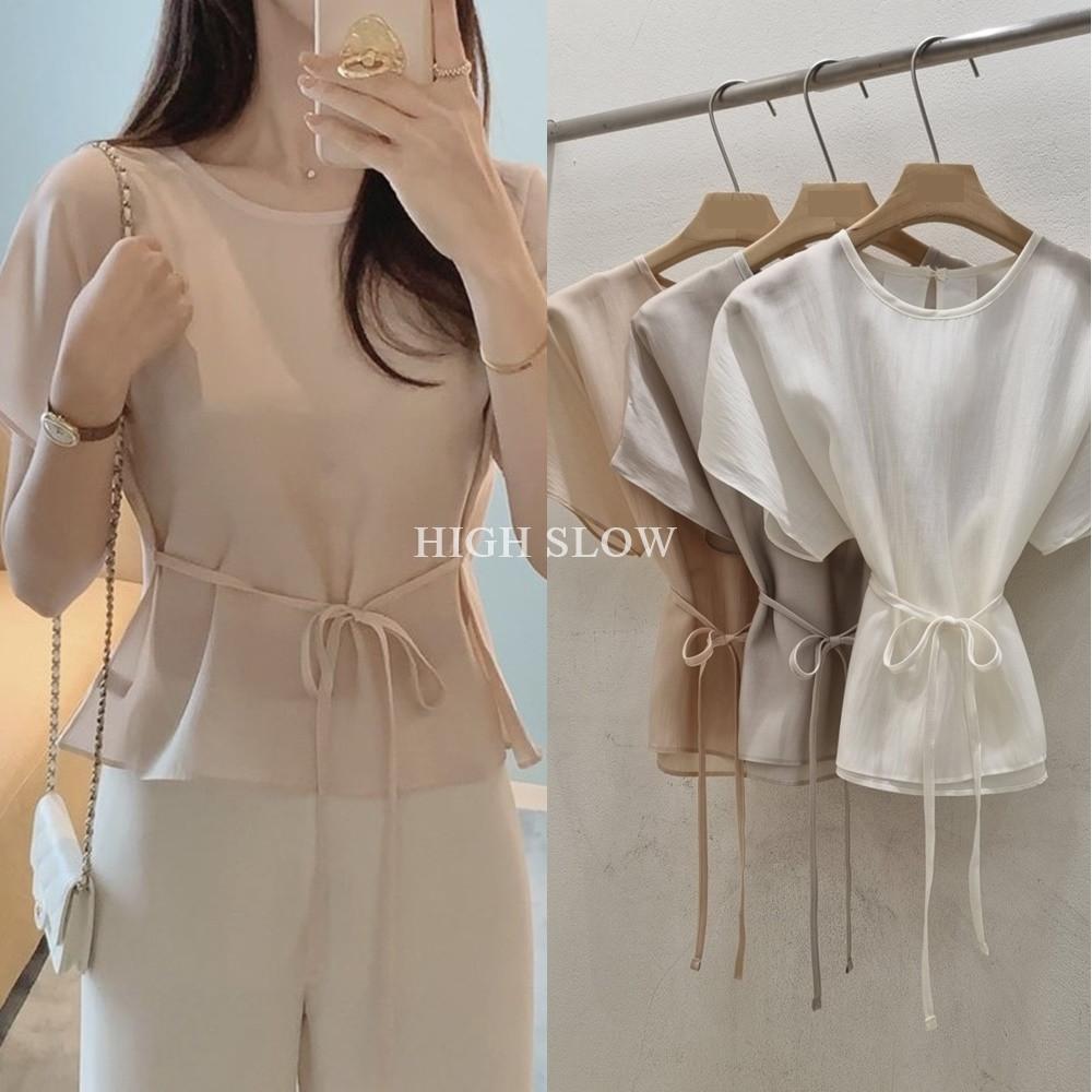 (24ss) 텐셀 허리끈 포인트 미니 블라우스