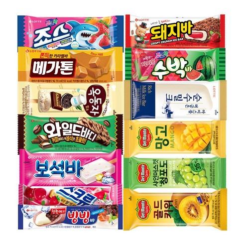 롯데 아이스크림 2종 20개씩 40개 ( 죠스바 수박바 스크류바 옥동자 보석바 돼지바 와일드바디 메가톤바 순수밀크 빙빙바 죠크박 델몬트 망고 샤인 청포도 골든 키위 딸기 ), 델몬트 골든키위바 ..., 와일드바디 20개, 1세트