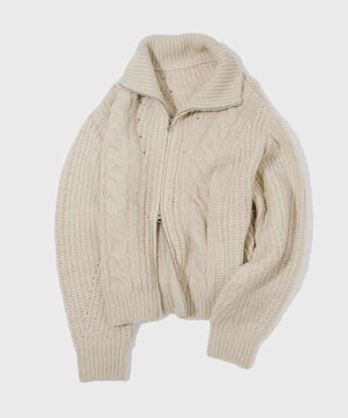 커브드 패턴 헤비 울 하찌 니트 집업 [BEIGE]_SEKT030BEIGE