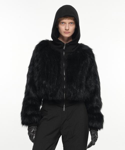 HOODIE CROP FUR JACKET BLACK