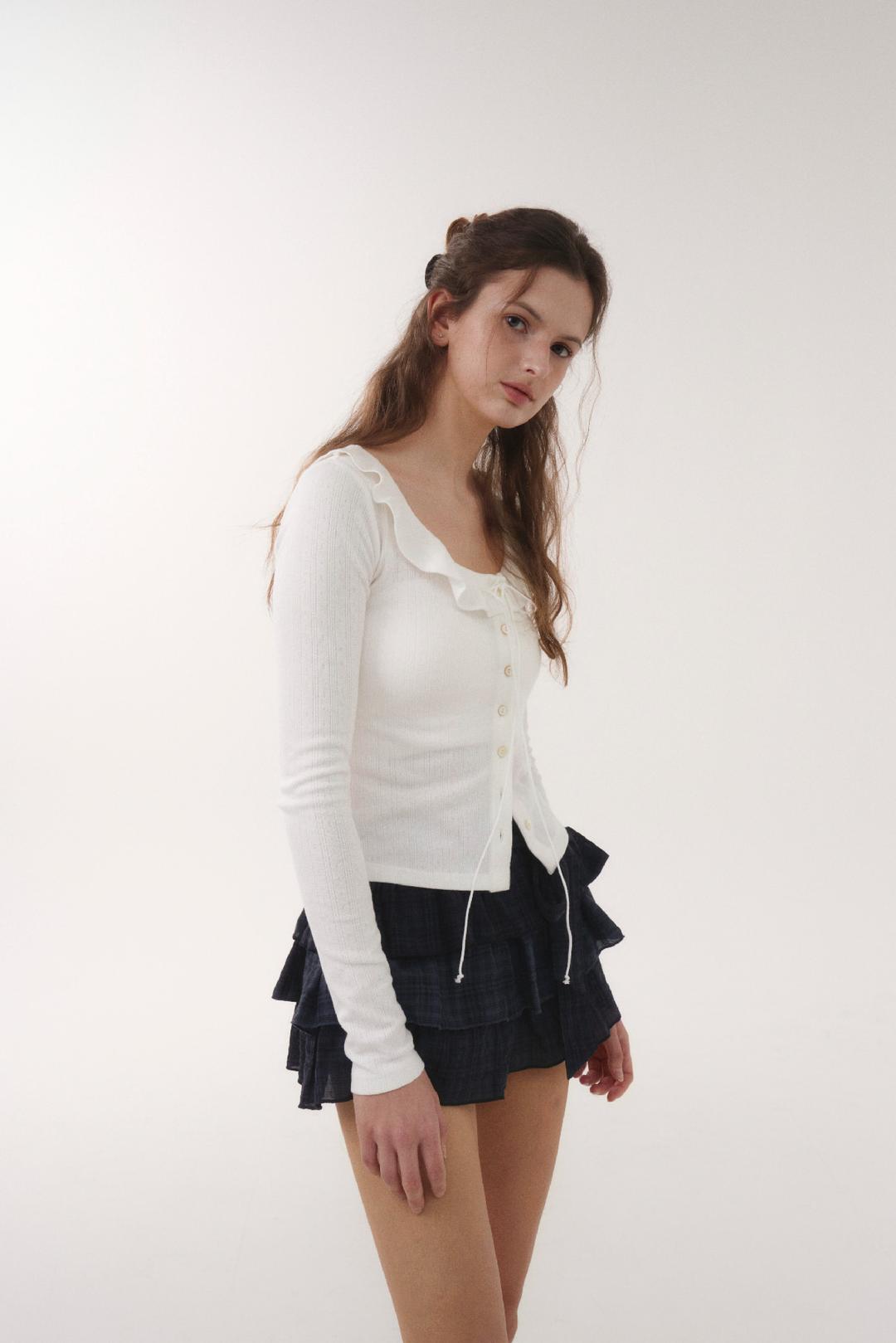Dewy Pointelle frill top [White]
