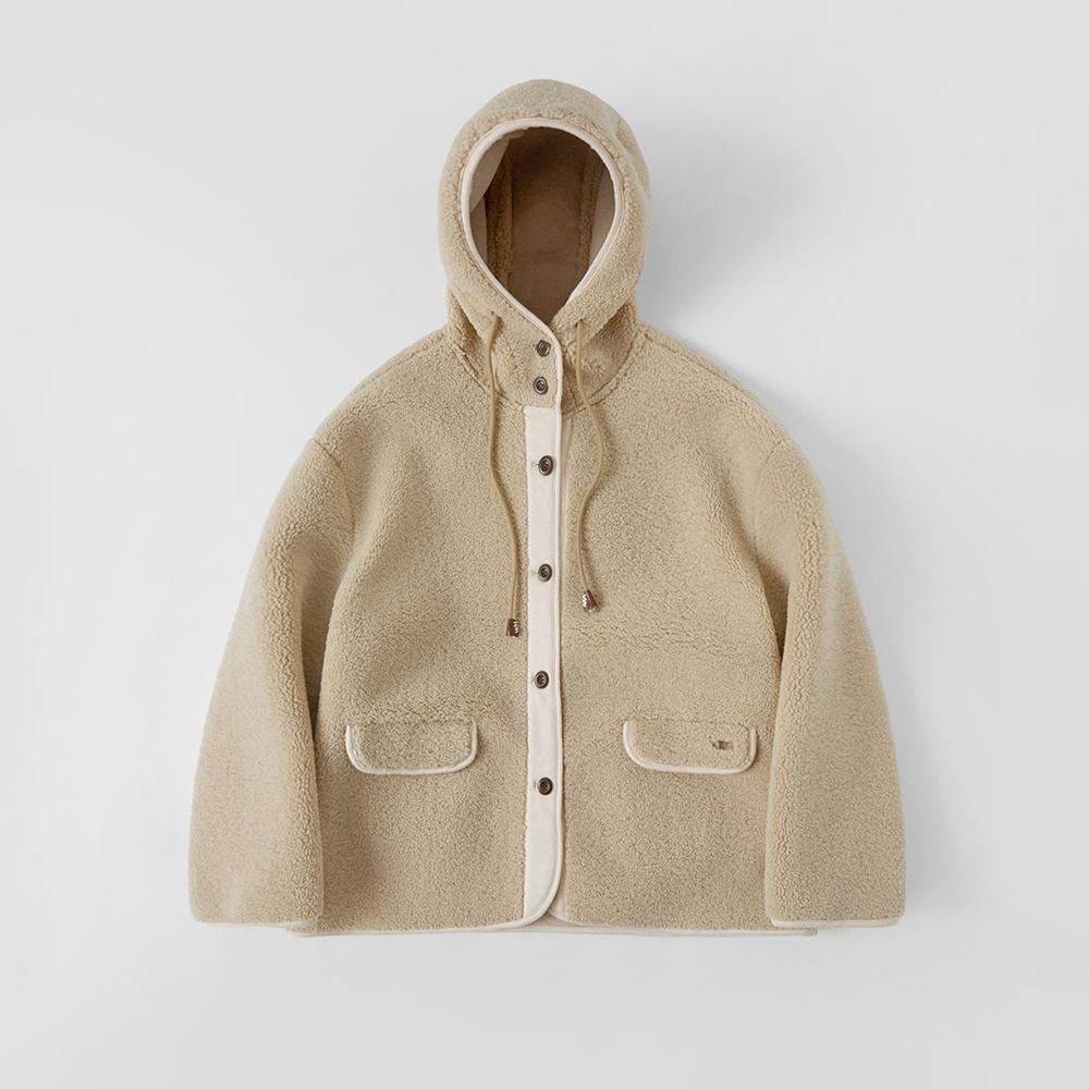 투폴드 플리스 후드 코트_Poodle Beige