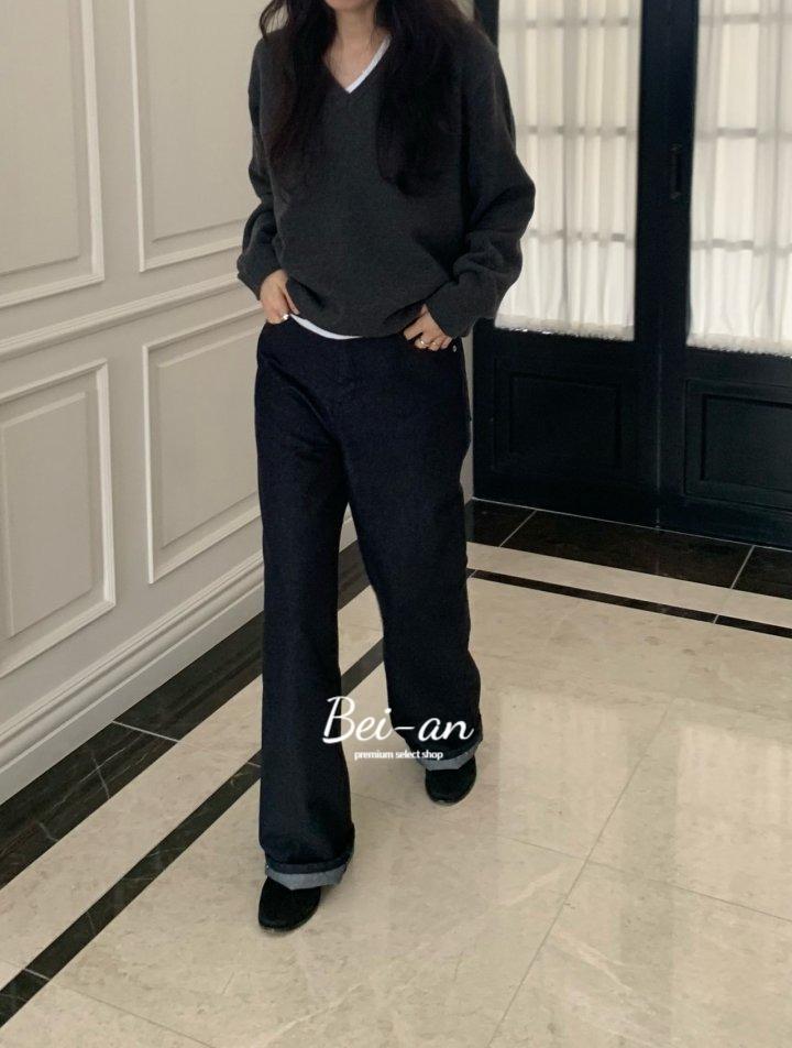 바이안 fllanel 플라넬 논페이드 데님 진청 일자 롤업 바지 진