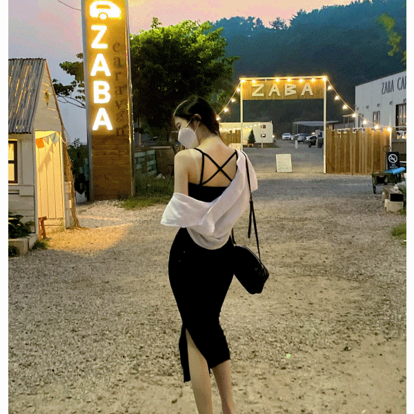 자체제작🖤 [업계최저가!!/초섹시 바캉스룩] 옆 트임 엑스 자 뒷 등 꼬임 여름 끈 나시 글램 타이트 슬림 롱 원피스 (여행룩,마실룩,빠지룩,휴가룩)