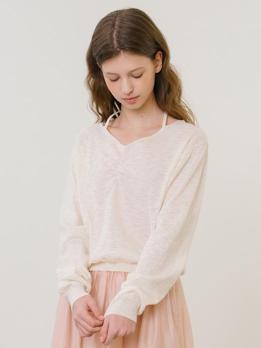 D Halter Neck Shirring Knit_Otmeal