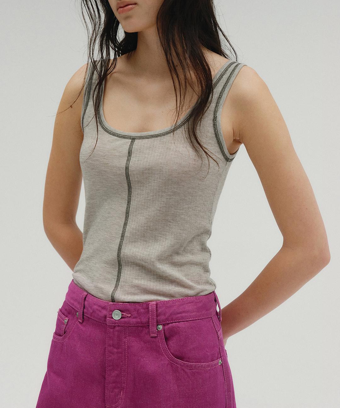 솔티페블 HALF & HALF SLEEVELESS TOP [MELANGE GREY]