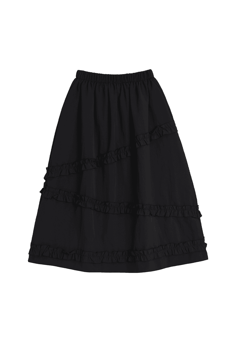 [리퍼브 50%]Nylon Frill Cancan Long Skirt (black)