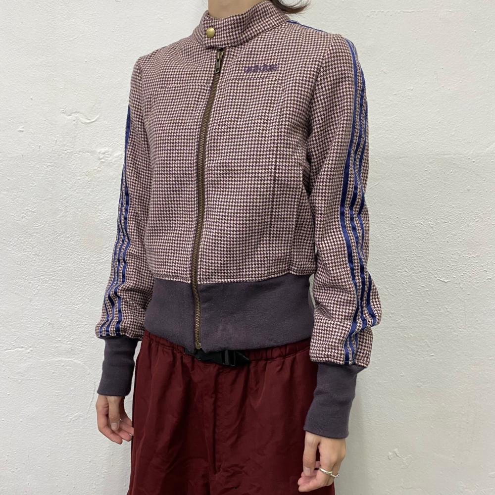 [중고] (S)아디다스(adidas) 브라운컬러 하운드투스 체크 패턴 울 혼방 하이넥 트랙 자켓