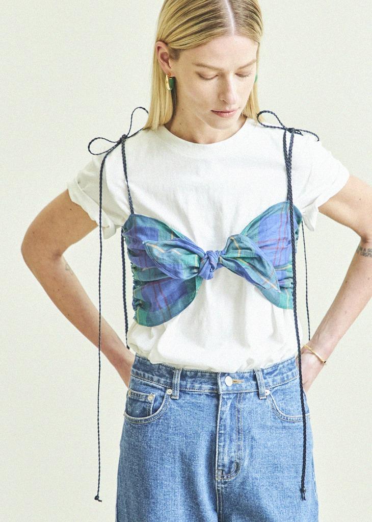 TUBE TOP & T-SHIRT SET_WHITE-CHECK