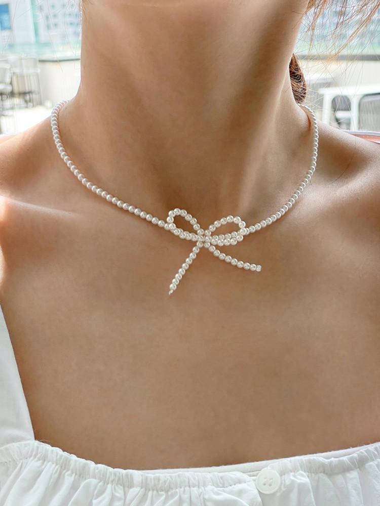 실버925 진주 리본 목걸이 입체 미니진주 목걸이 팔찌