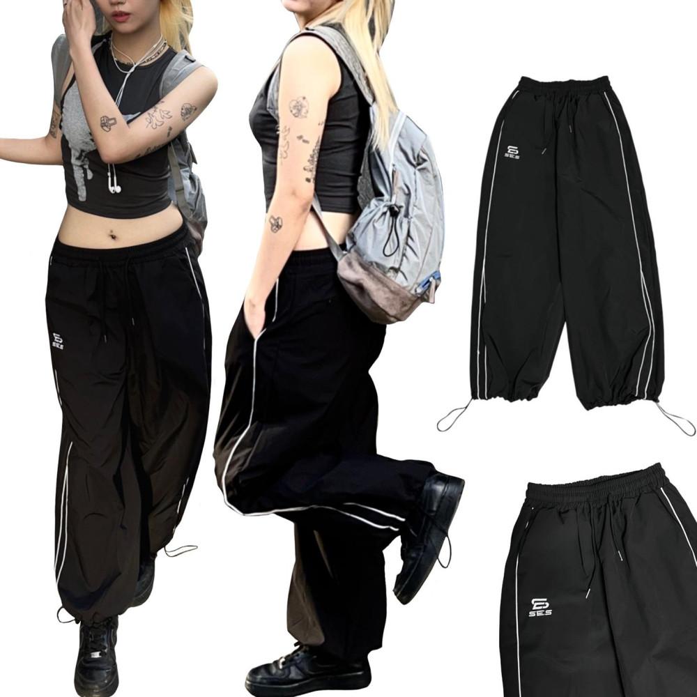 SES string banding long wide nylon pants (1color)