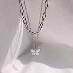 [당일발송]나비 분리가능 두줄 레이어드 목걸이