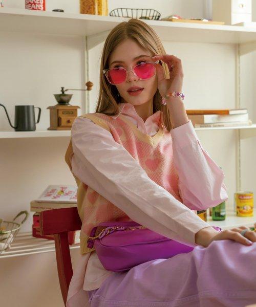 체크 하트 베스트 - L/베이지 / 핑크