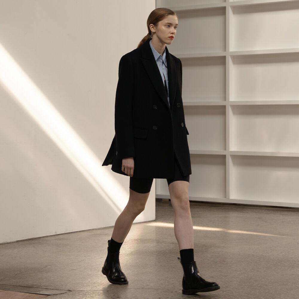 raccoon blend double breasted coat - black