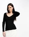 Stradivarius v neck knitted top in black