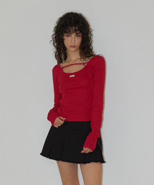 Back Point Boat Neck Sleeve Red