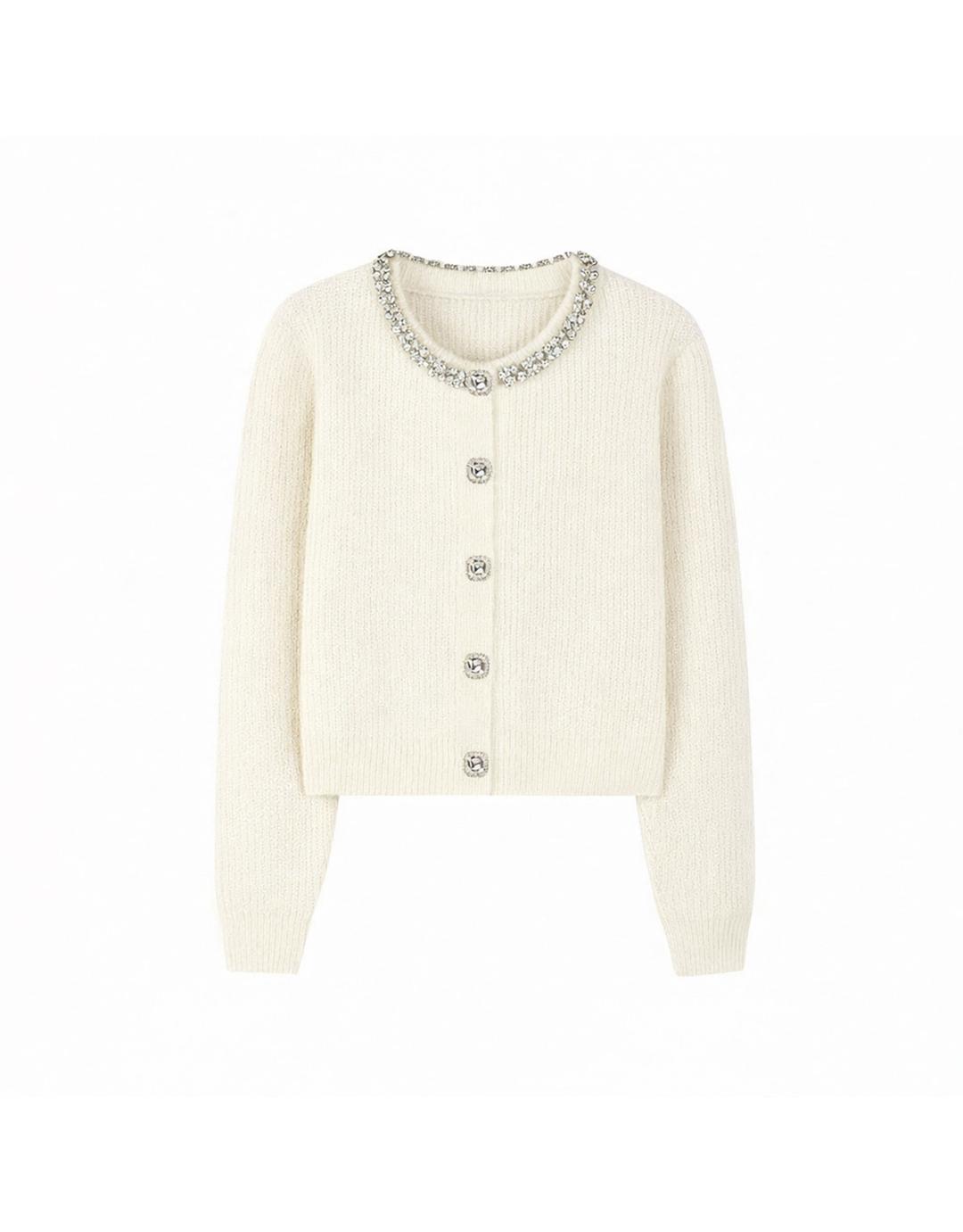 아리아 비즈 디테일 울 블렌드 니트 가디건 아이보리