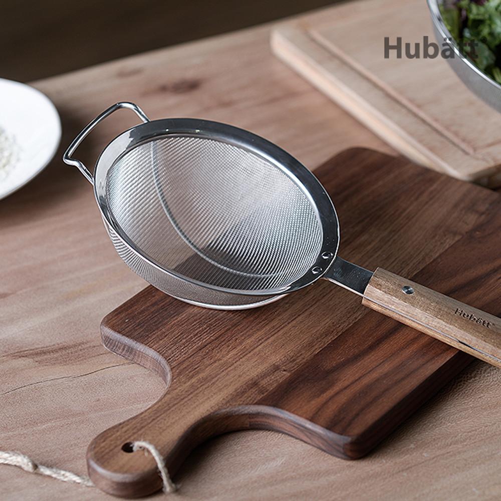 휴바트 스텐 채반 채망 건지기 아카시아 우드 핸들 스트레이너 16cm