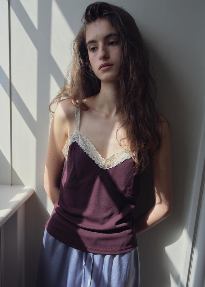 (5/12 예약배송)Lace Trim Camisole Top_CTT3017(Wine)