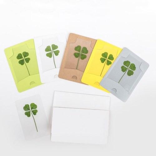 Lucky 행운의 네잎클로버 생화 책갈피 코팅 카드 선물