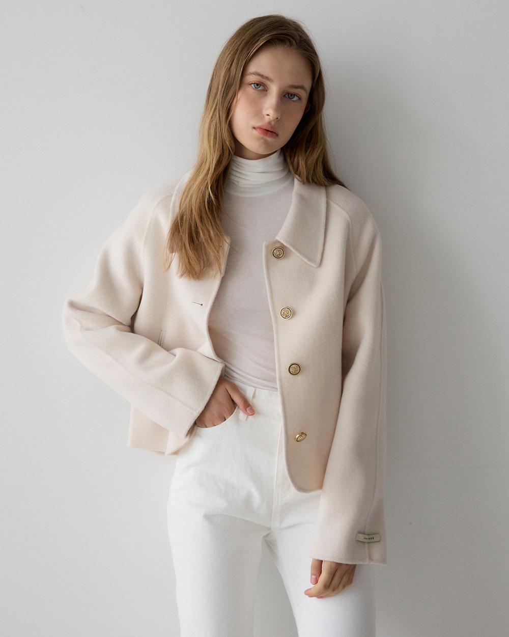 카라 숏 코트 - 아이보리