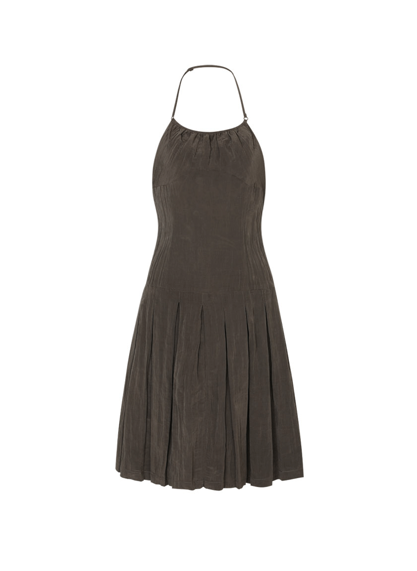 Nylon Halter Neck Dress (Khaki Brown)