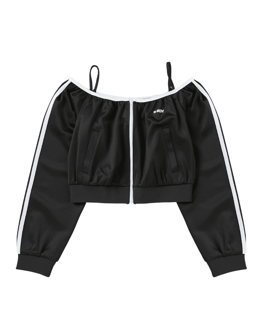 우먼스 오프숄더 NY 트랙 탑 블랙