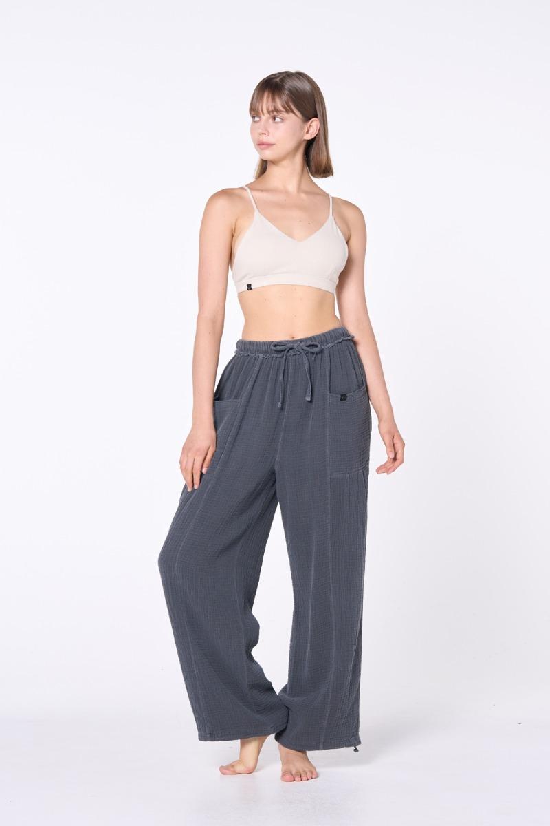 OZPN2141 코튼 요루 와이드 스트링 팬츠 - 차콜