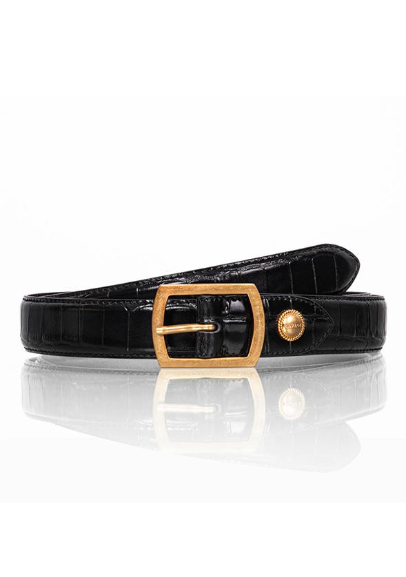 (세비지)191 Leather Belt - Black (Crocodile-Embossed)