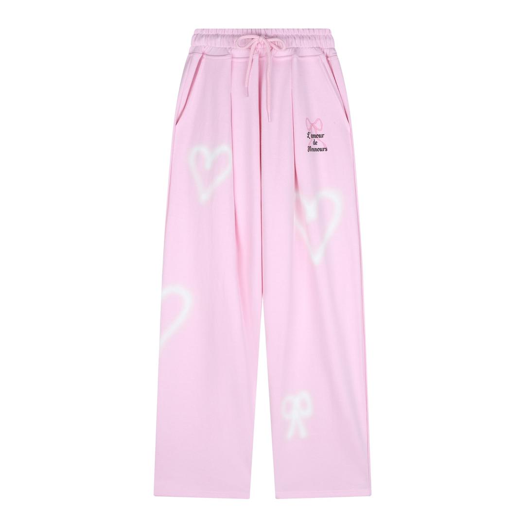 (2023 SS) Teddy’s Love Lovely Hand Printing Wide Pants (PINK)