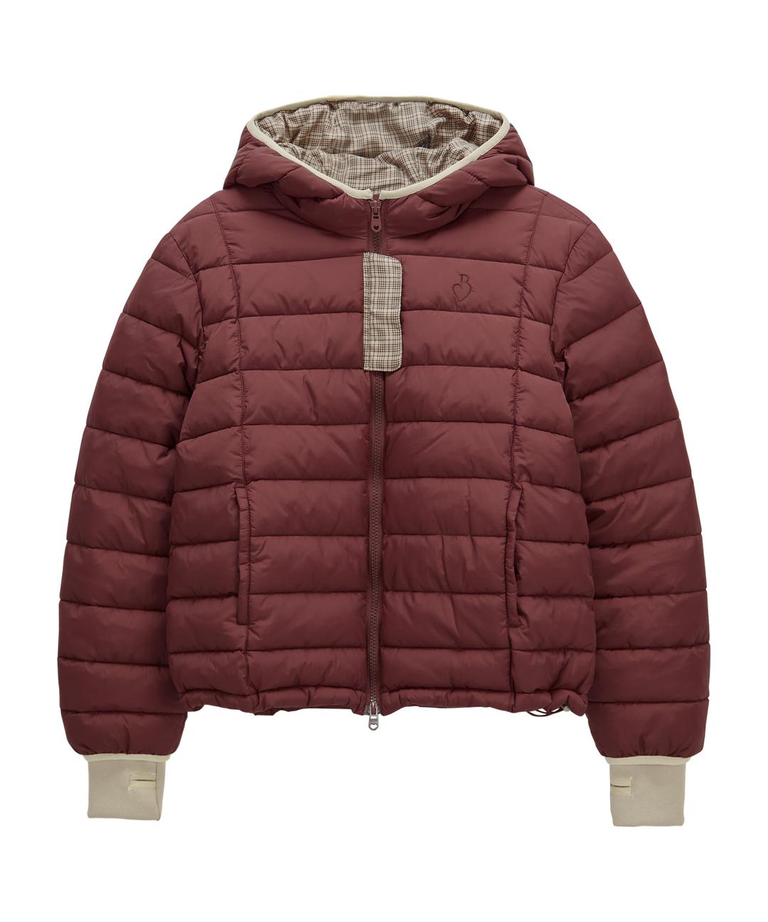 Hood Check Light Puffer Jacket-Burgundy