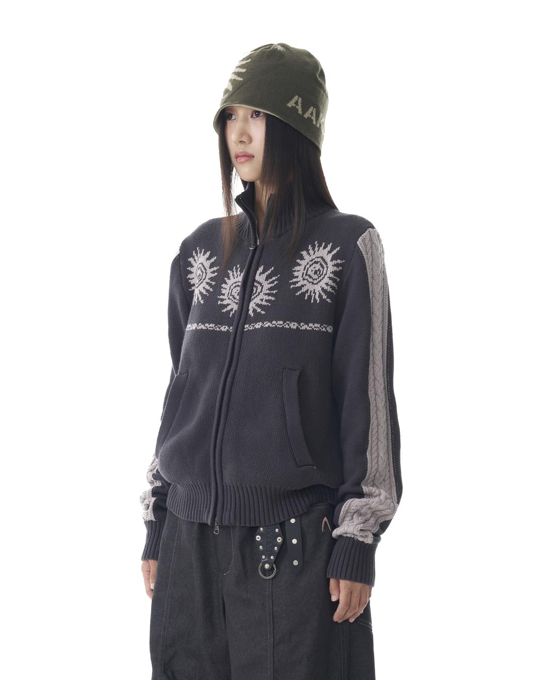 [10.11 예약배송] Sun Jacquard Zip-Up Sweater (Dark Gray)
