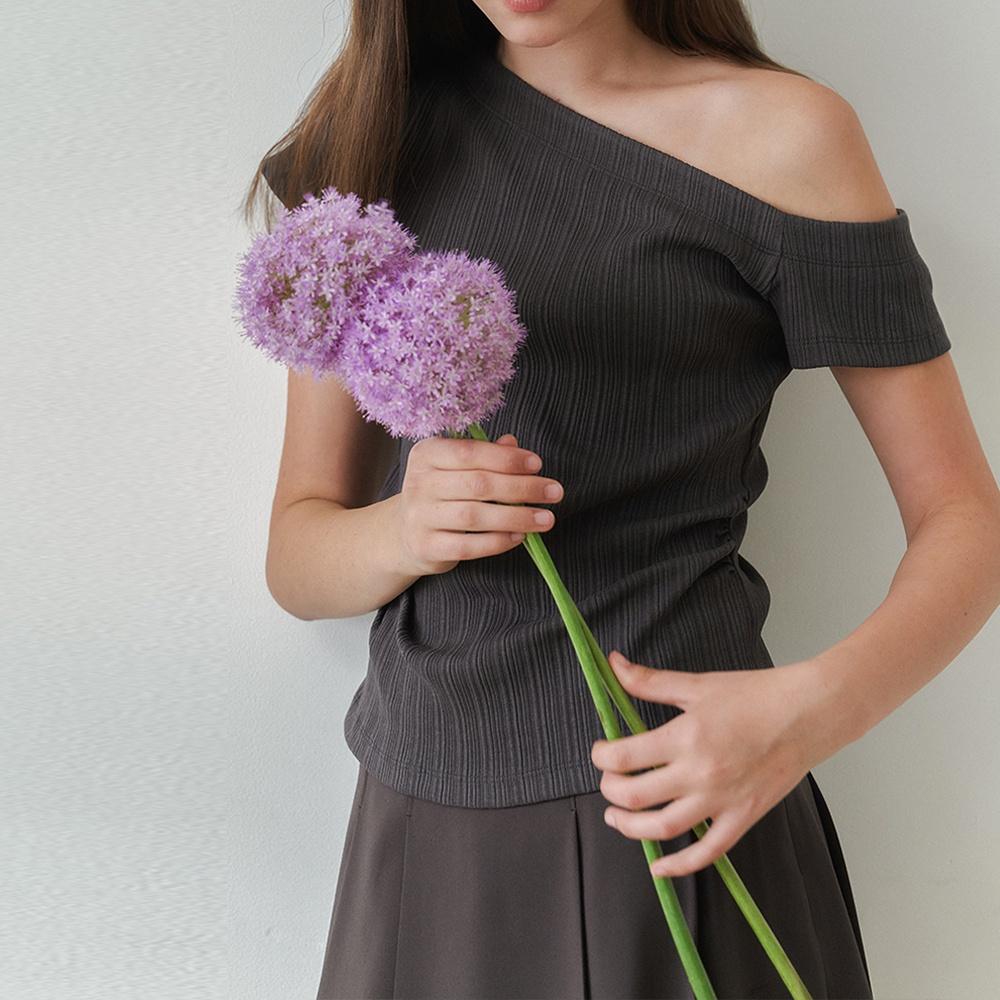 [5차] One shoulder unbalance T-shirt_Charcoal