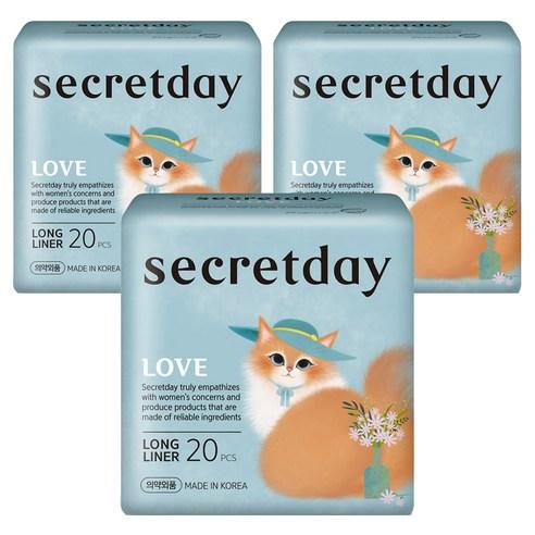 시크릿데이 팬티라이너, 롱, 20개입, 3팩