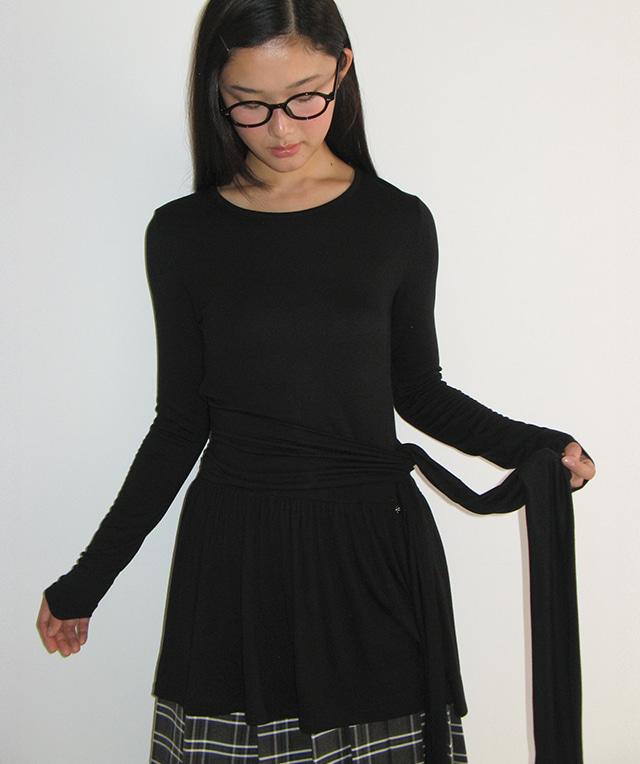 DROP WAIST FRILL LONG SLEEVE BLACK