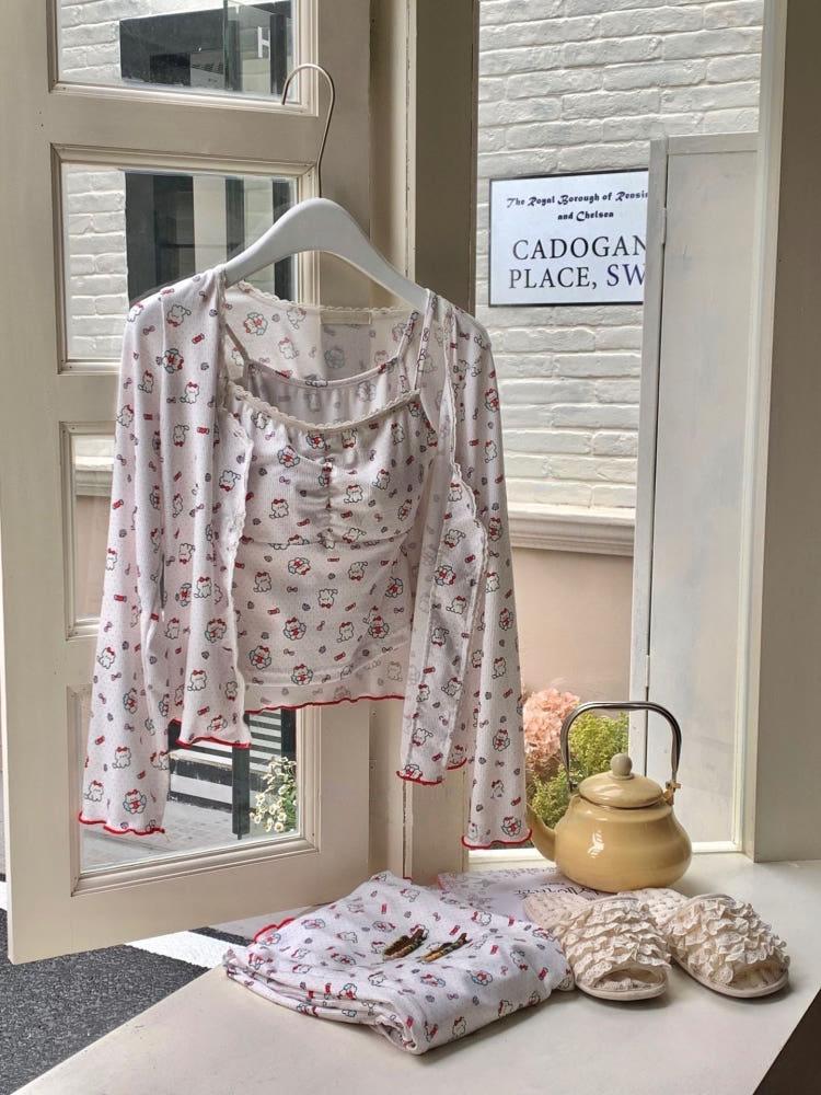 (only)빨간 리본 고양이 가디건 잠옷 세트 파자마파티 생일선물 홈웨어