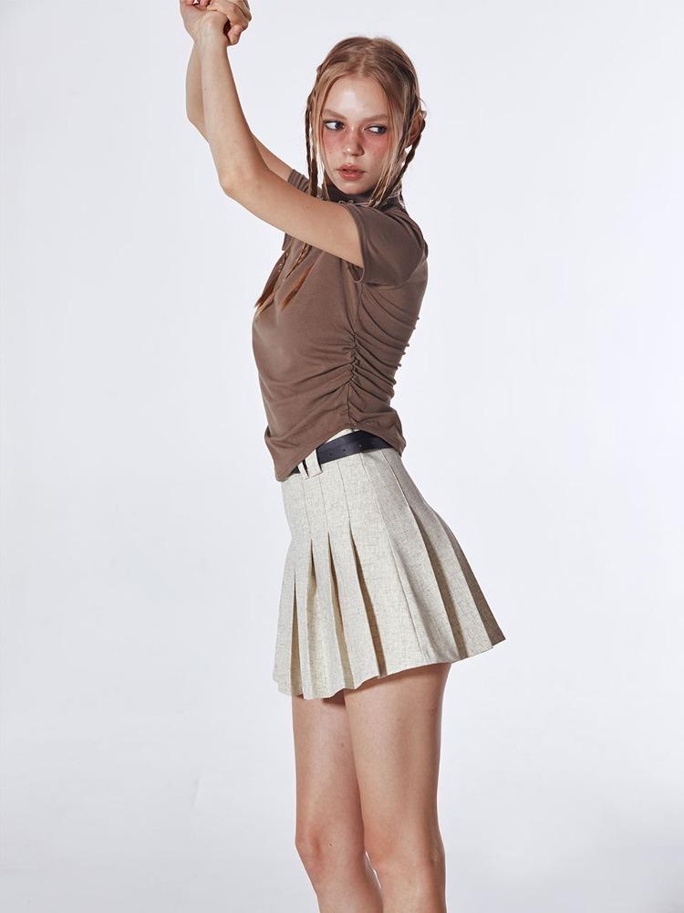 High Neck Side Ruched Top (BROWN)