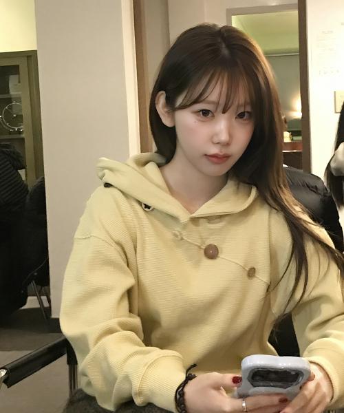 오디피기X탄산 와플 버튼 후드티 레몬