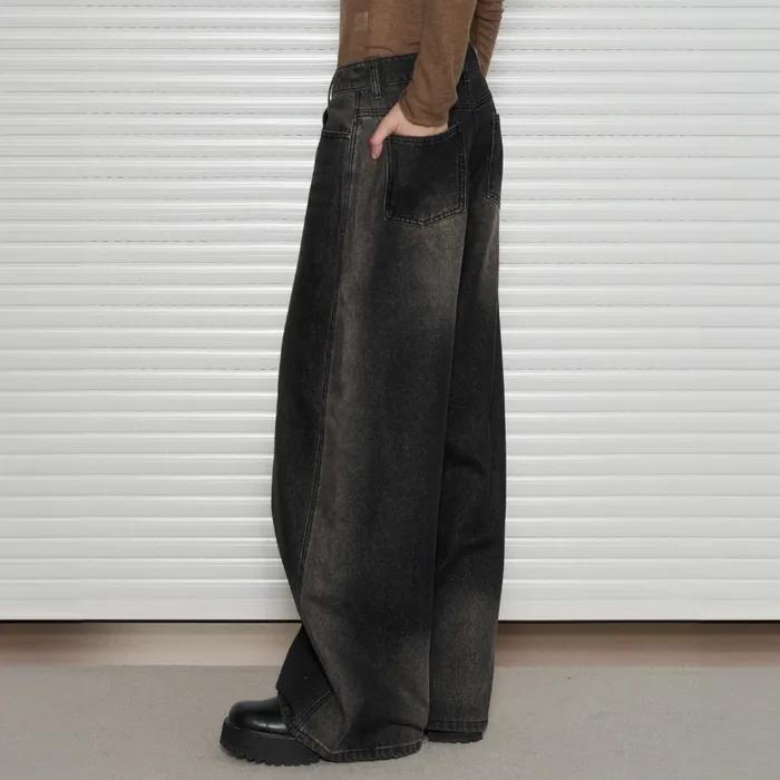 워시드 와이드 데님 팬츠 [BLACK]