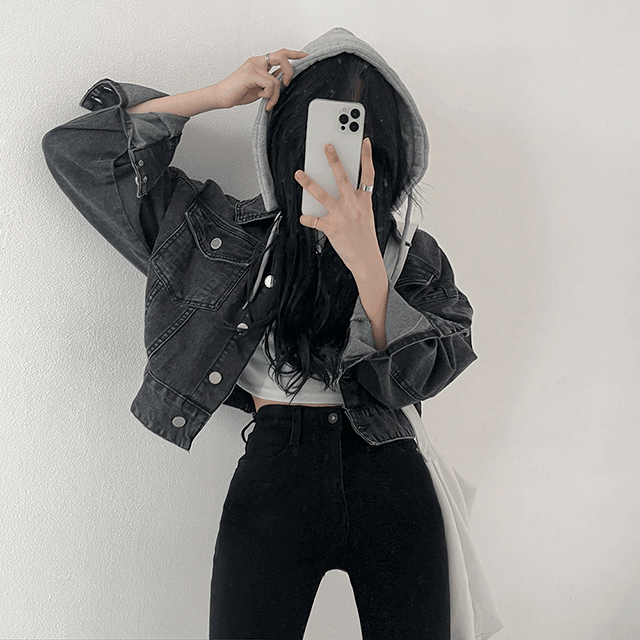 기분 따라 [후드탈부착!] 오버핏 크롭 청자켓