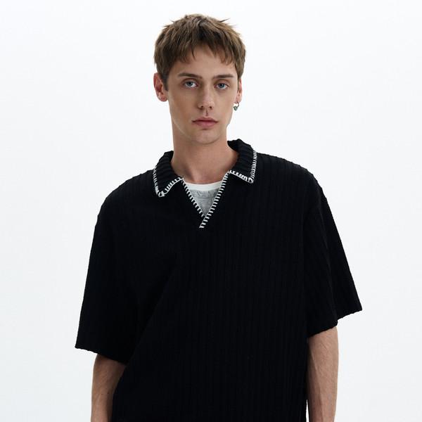 retro wheat ear pattern knitted T-shirt